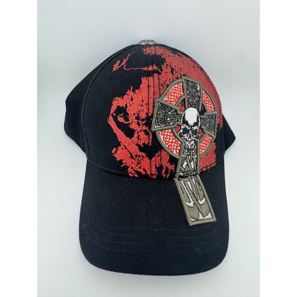 Pugs Gear Premium Skull Celtic Cross Baseball Cap Black Red Gothic Biker Hat NWT